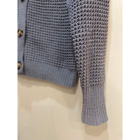 Moon & Madison Blue Waffle Knit Crop Cardigan S Vneck Preppy Beachy Lightweight - Picture 3 of 8
